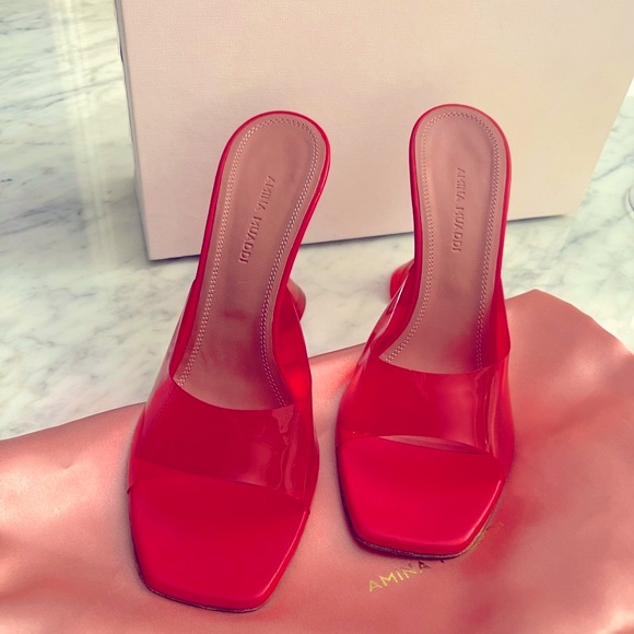 AMINA MUADDI Red Lupita Glass Pvc And Leather Mules - Picture 8 of 13